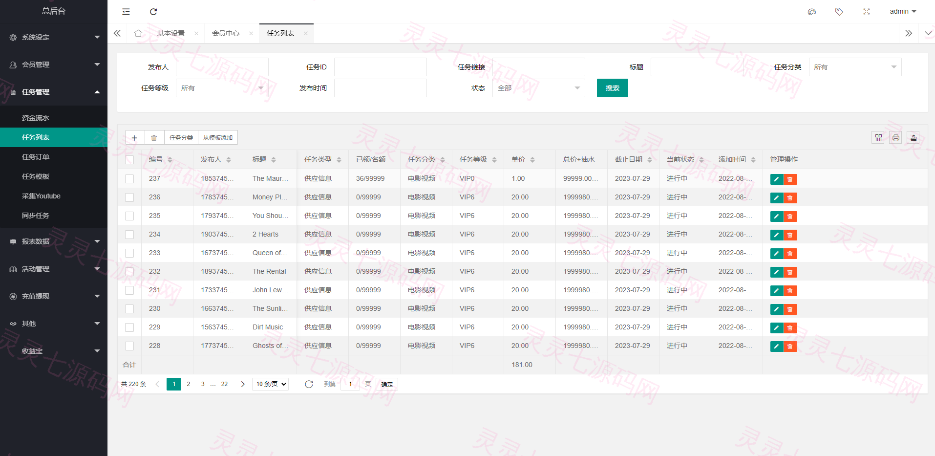 海外多语言电影任务系统/电影投资刷单源码 - 21