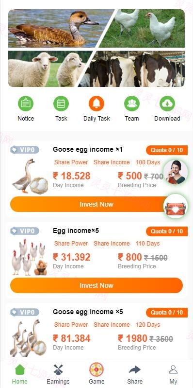 另UI海外版理财系统/养鸡养鸭投资系统/投资理财源码/任务图推广注册奖励 - 3