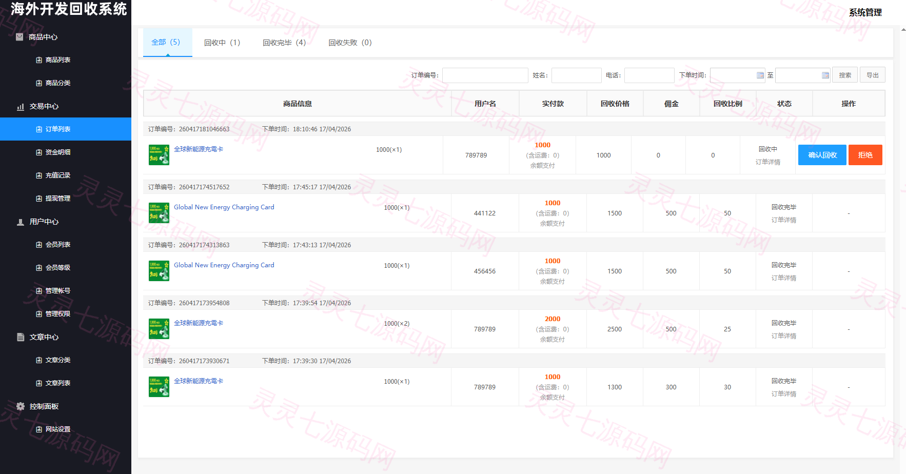 海外新能源商品回收系统/自定义回收/信用分/多语言订单回收 - 16