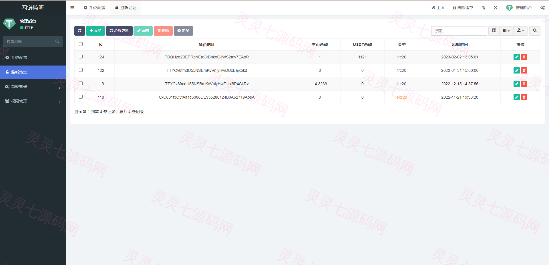 运营版TRC/ERC/BSC/OKC四链钱包余额交易监听系统 - 2